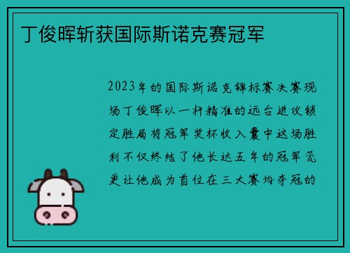 丁俊晖斩获国际斯诺克赛冠军